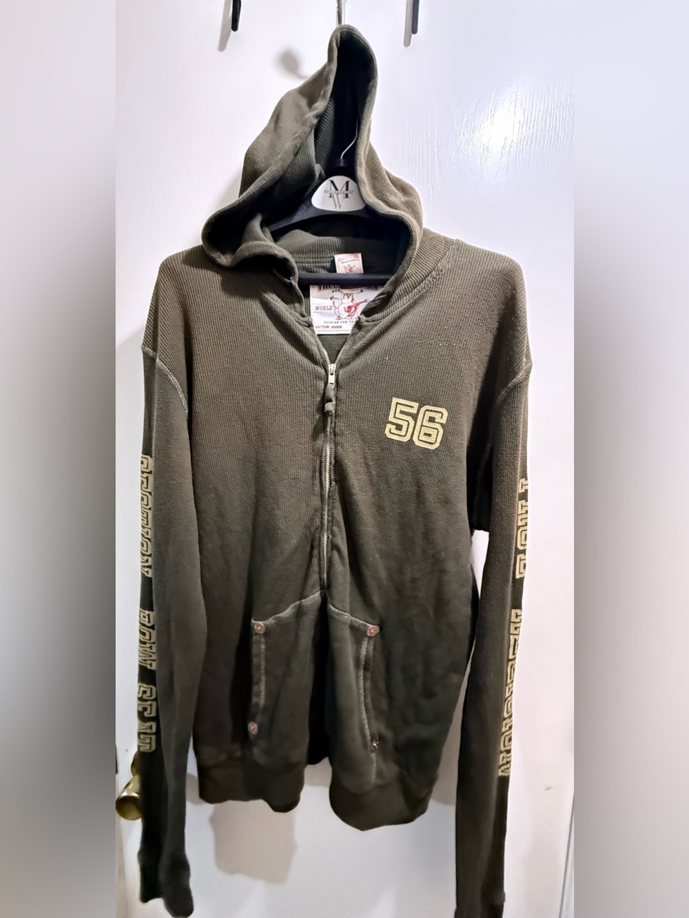 Kids Olive Green Zip-Up Hooded Jacket with Number 56